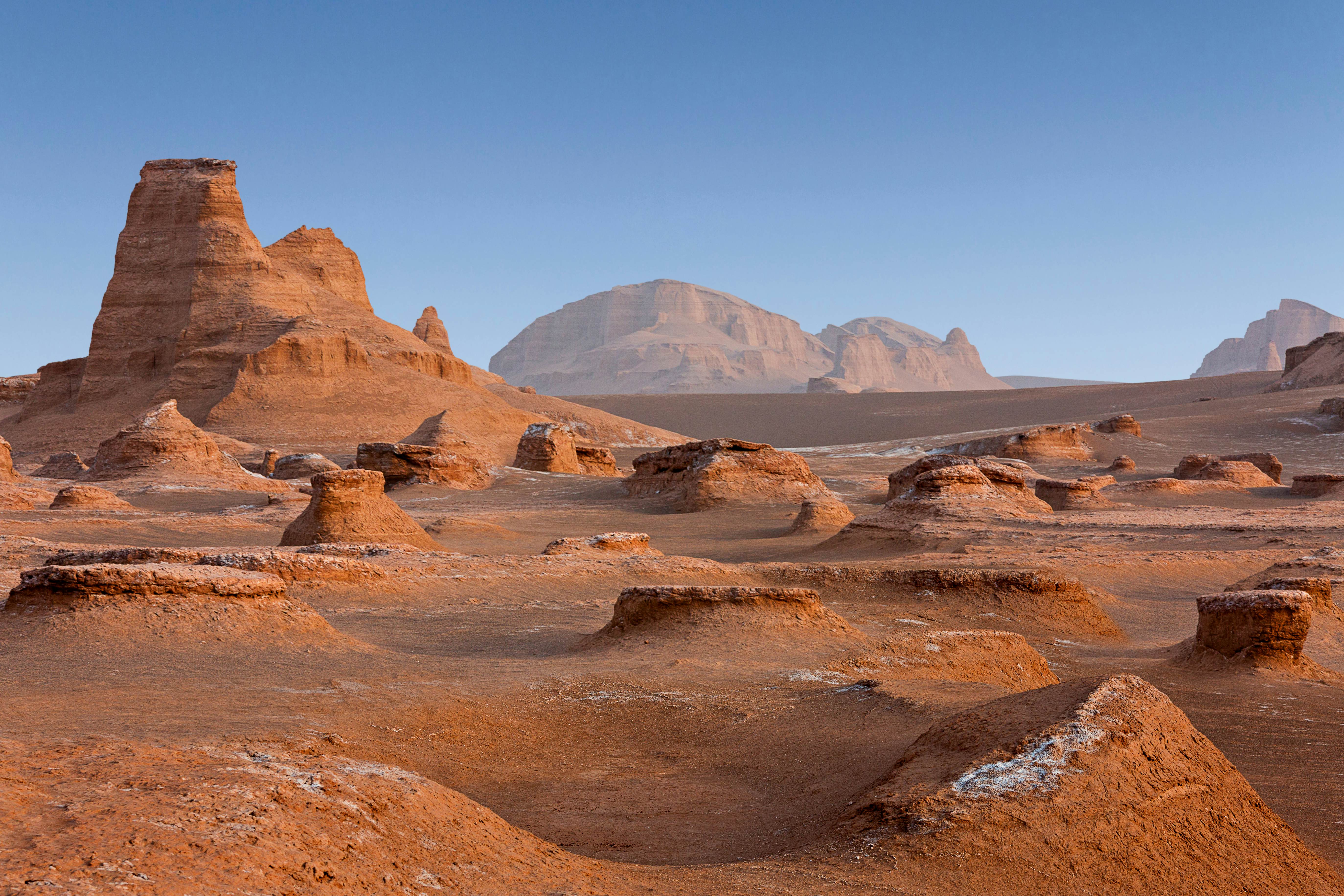 Rock formations known as Kalutes in the Lut Desert in Iran.